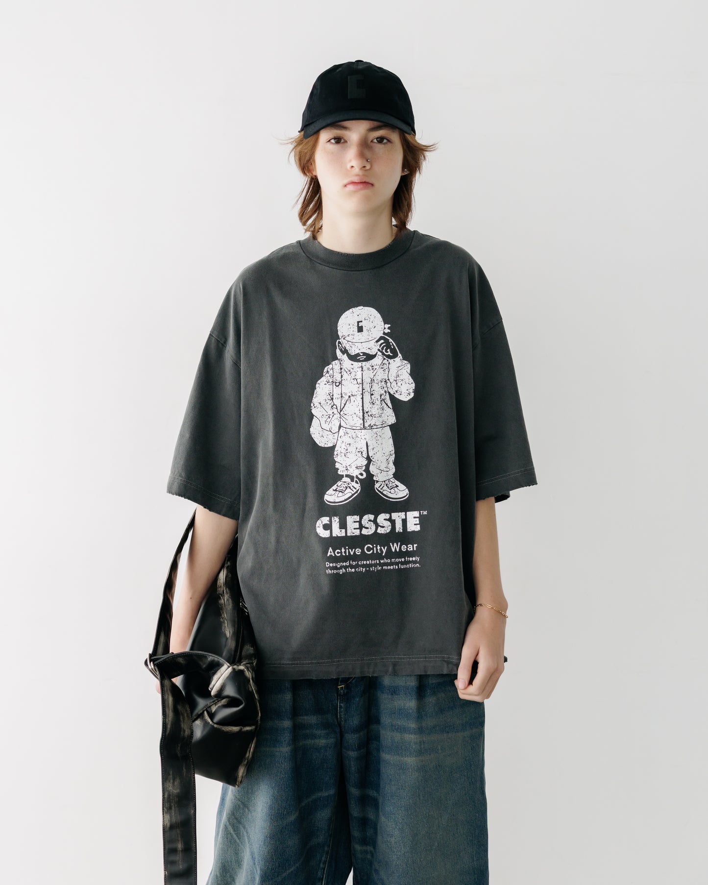 CLESSTE / 'Clesste Boy' Pigment Dyed S/S T-Shirt With Drawstrings (Faded Black)