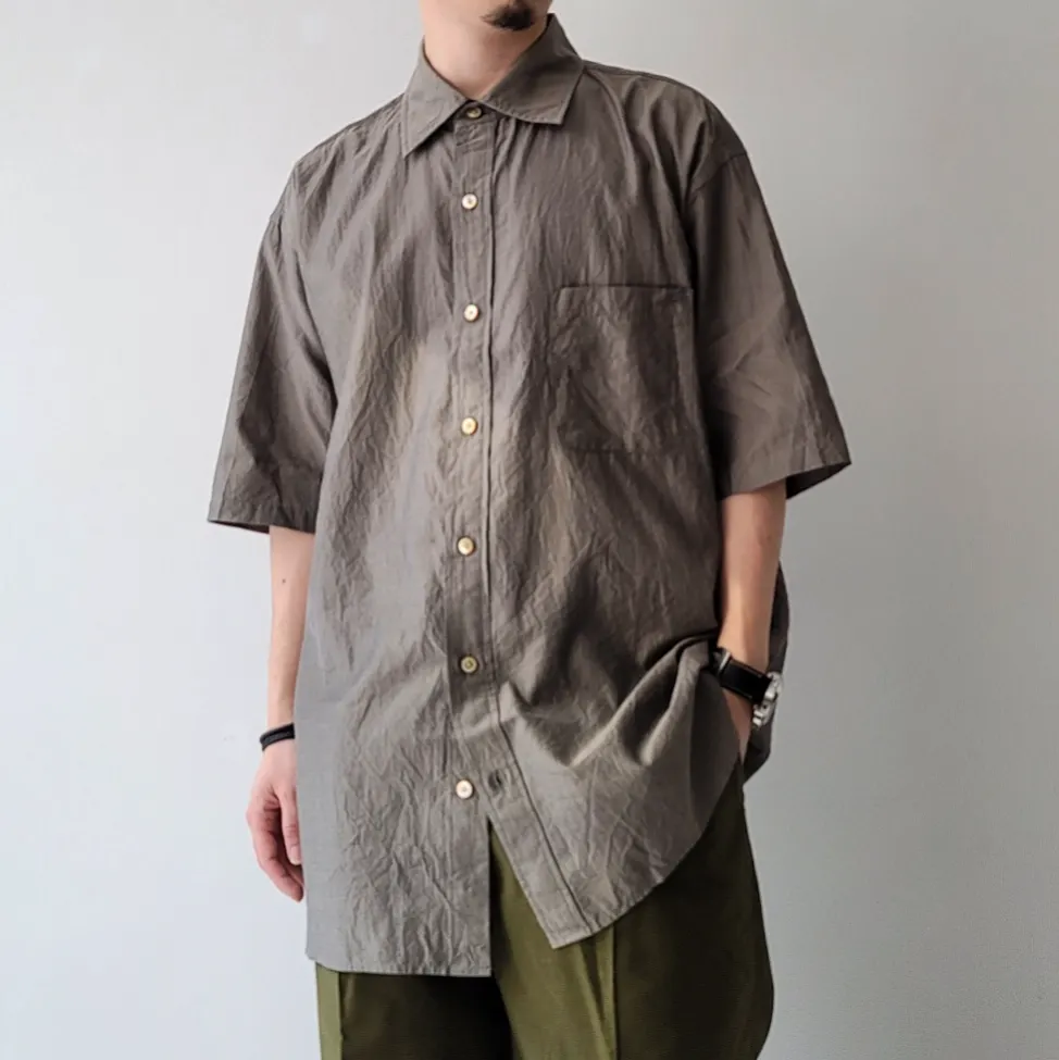 Cotton*Silk Chambray Twill Cloth Baggy Fit Short Sleeve Shirt