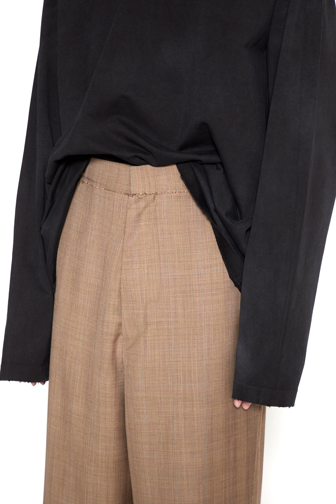 CODA / Brown Check Wool Extended Cut Tailored Wide Slack