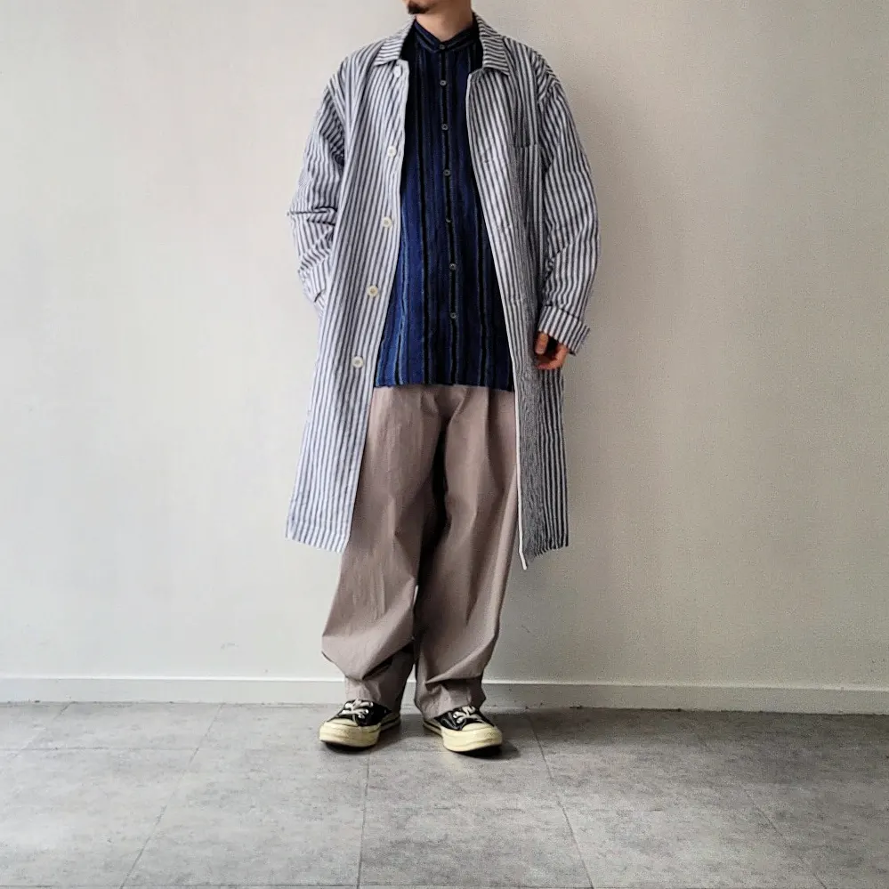 Alternate Stripe Cotton Linen Cloth Shirt Coat