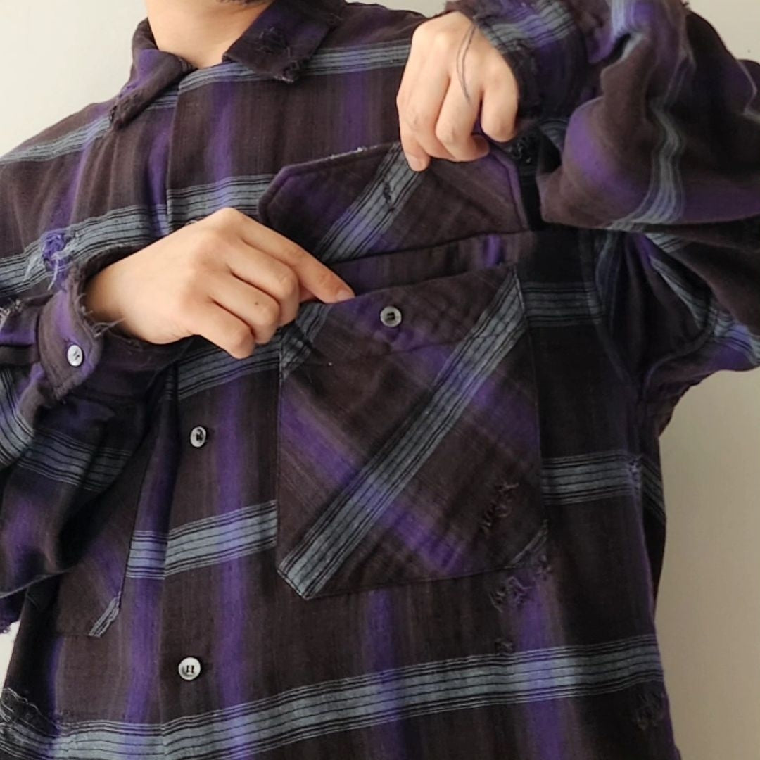 THE JEAN PIERRE / Grunge Plaid Open Collar Shirt