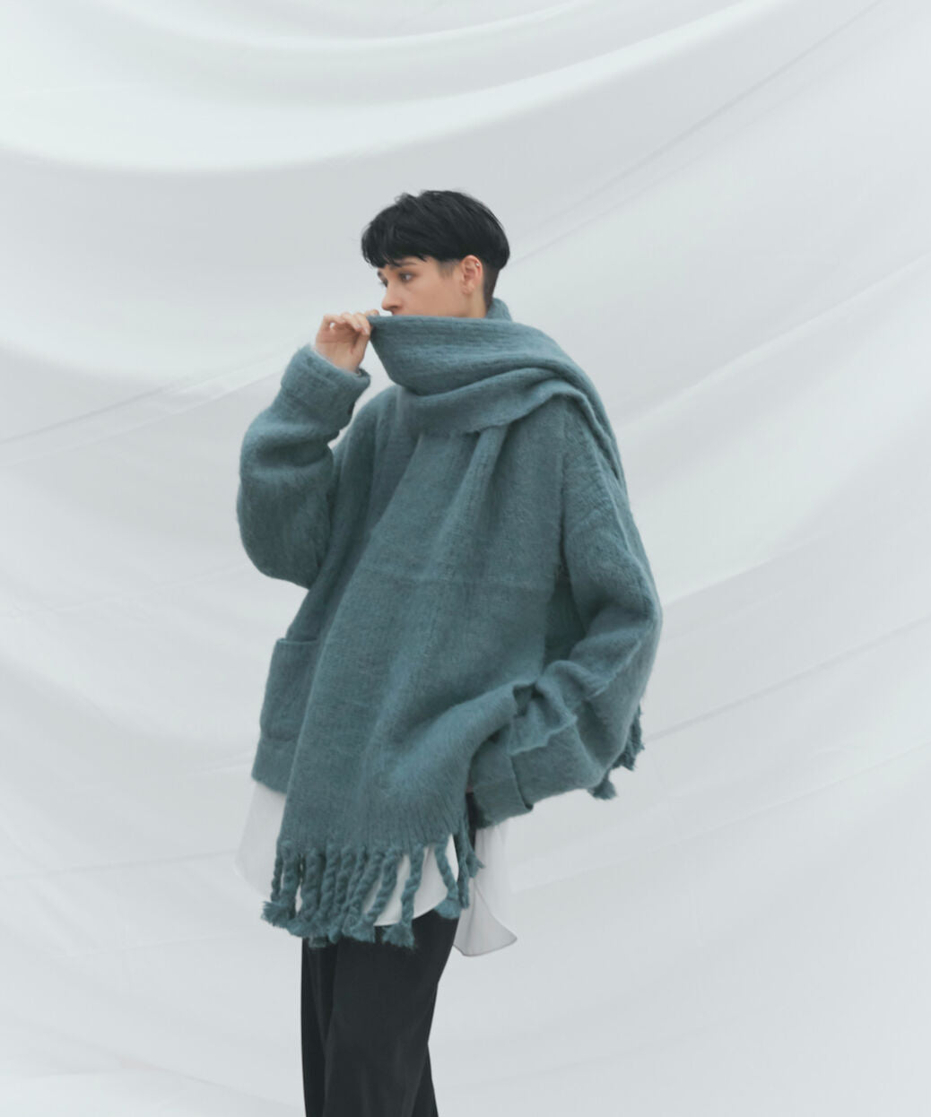 Alpaca Wool Vneck Cardigan (Ash Blue)