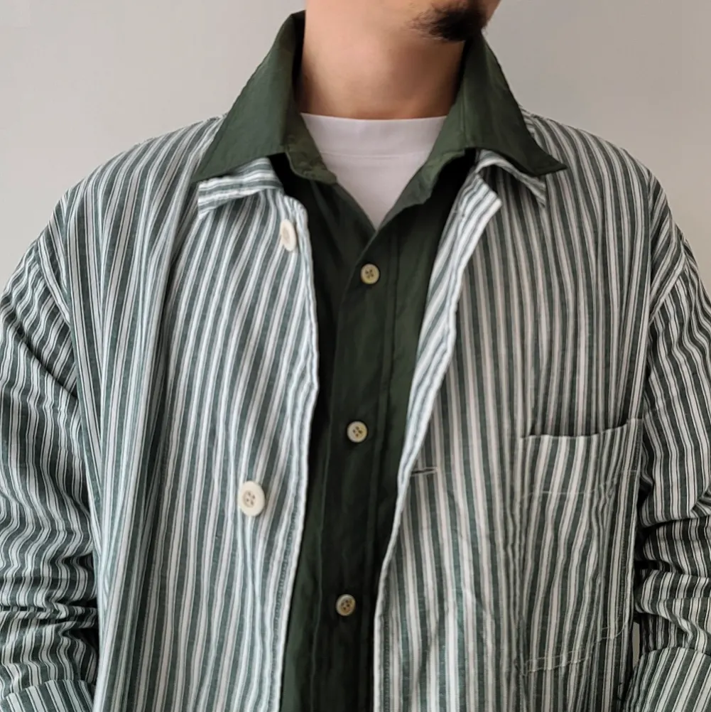 Alternate Stripe Cotton Linen Cloth Shirt Coat