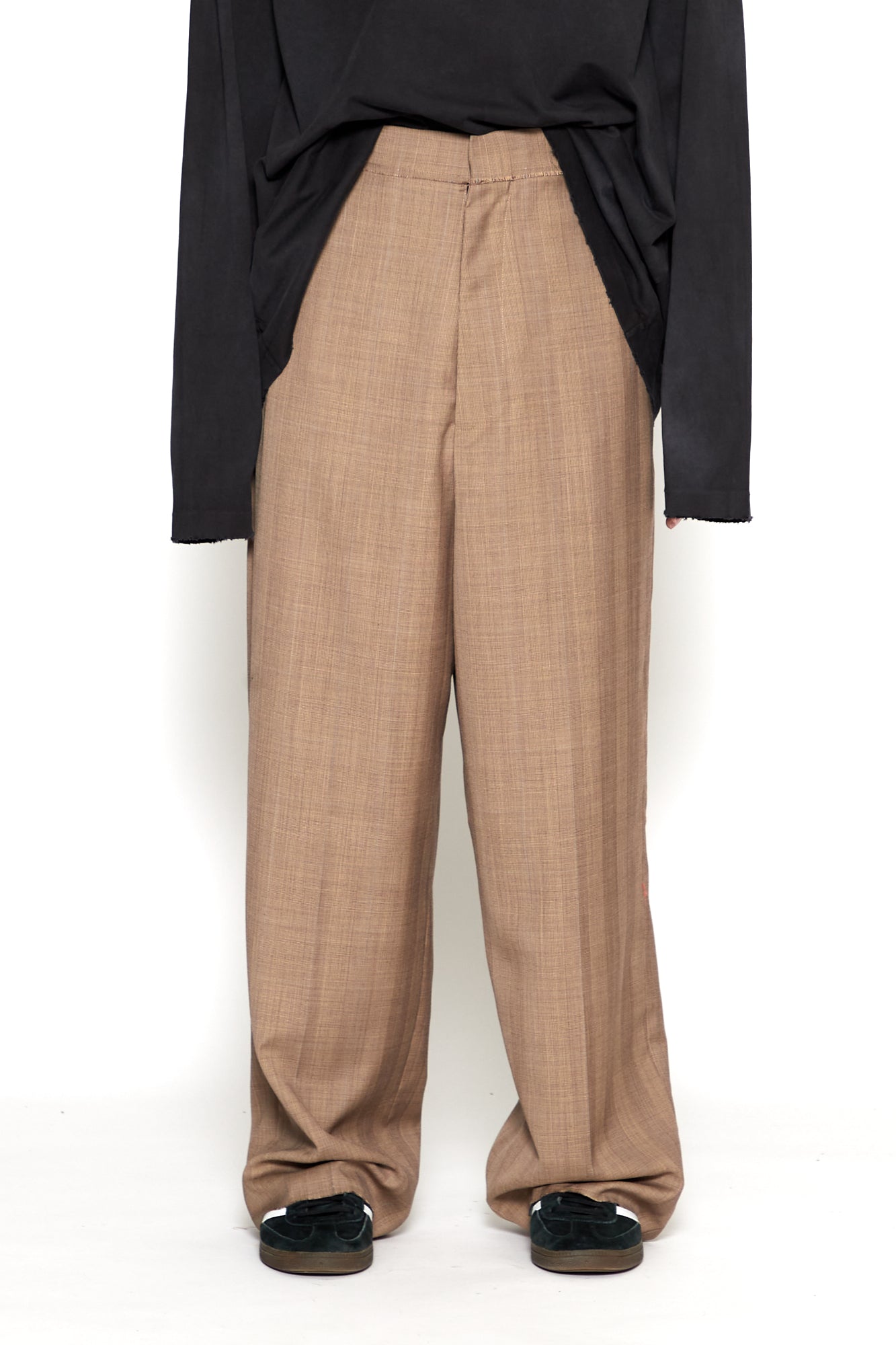 CODA / Brown Check Wool Extended Cut Tailored Wide Slack