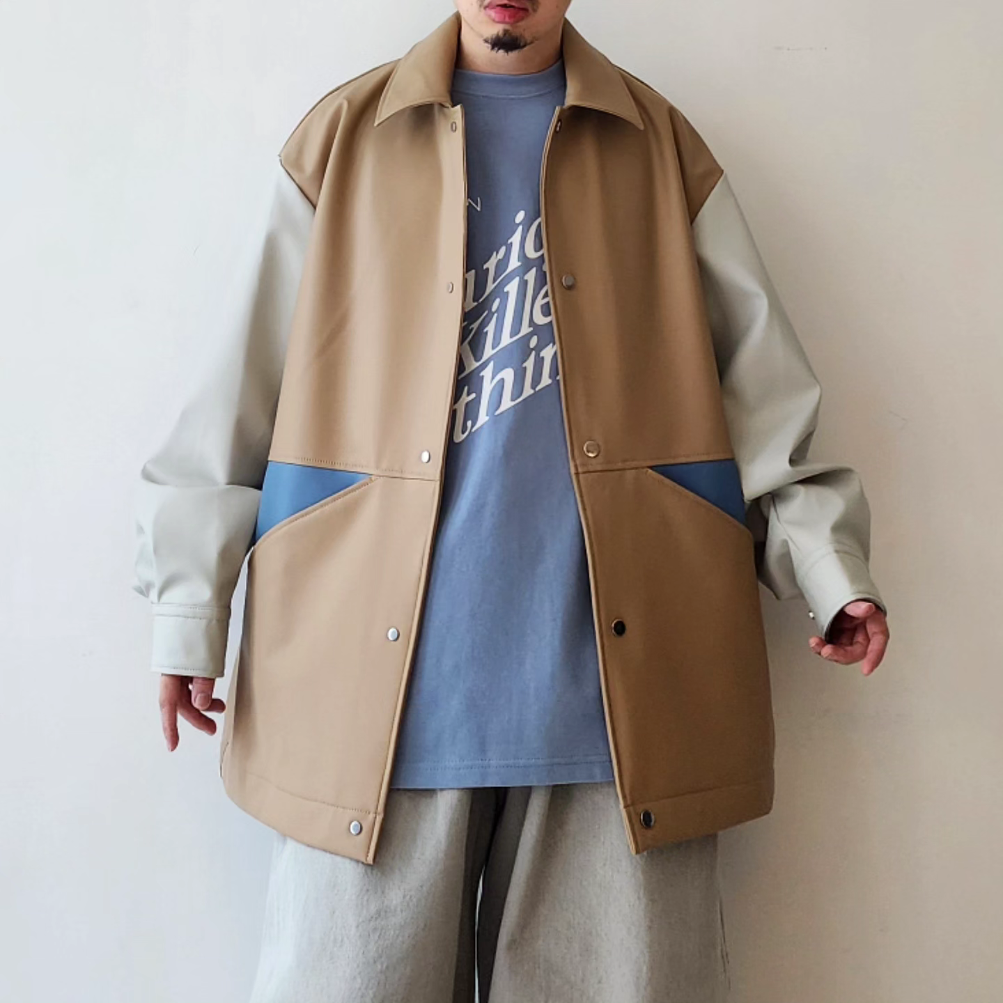 TAUPE / Laminate Blocking Coach Jacket