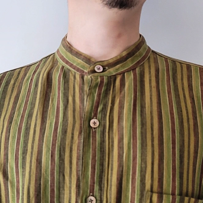 Baggy Fit Band Collar Short Sleeve Shirt