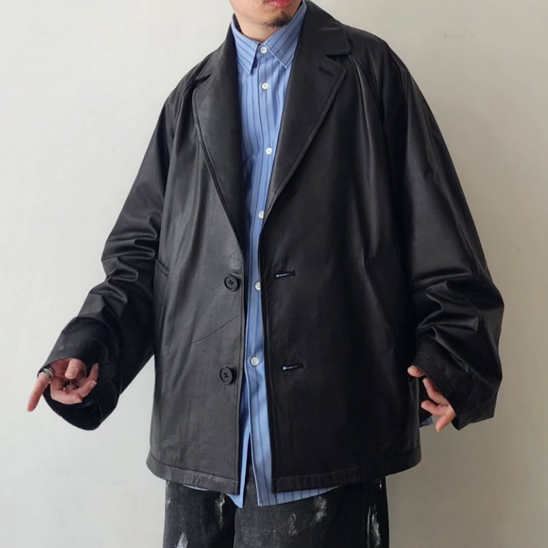 BLANC YM / Leather Oversize Raglan JKT