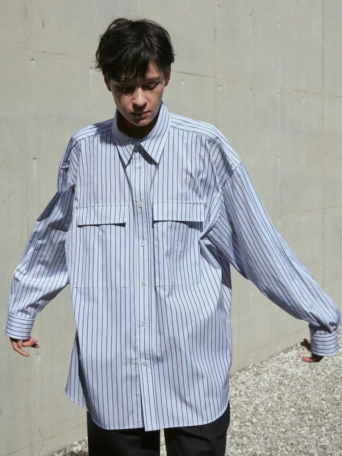 Big Pocket Oversized Stripe Cotton Shirt