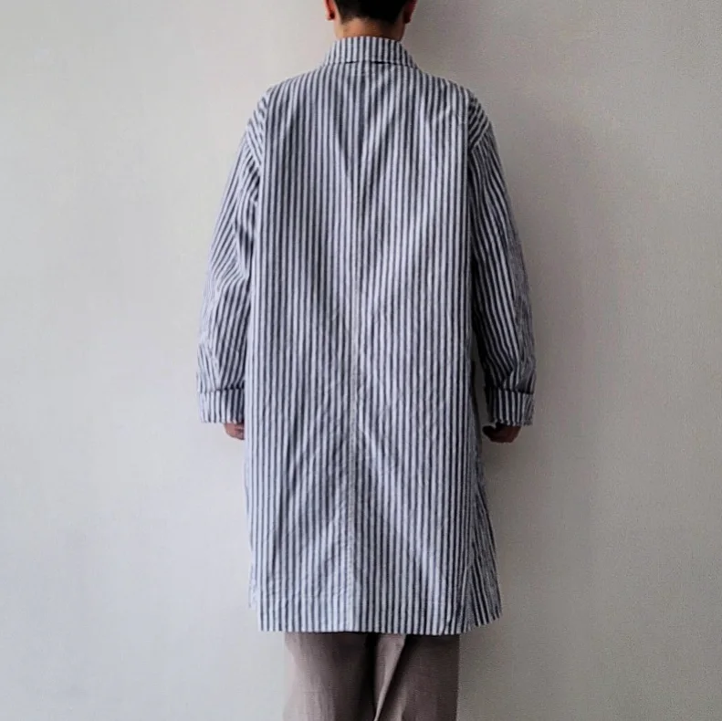 Alternate Stripe Cotton Linen Cloth Shirt Coat