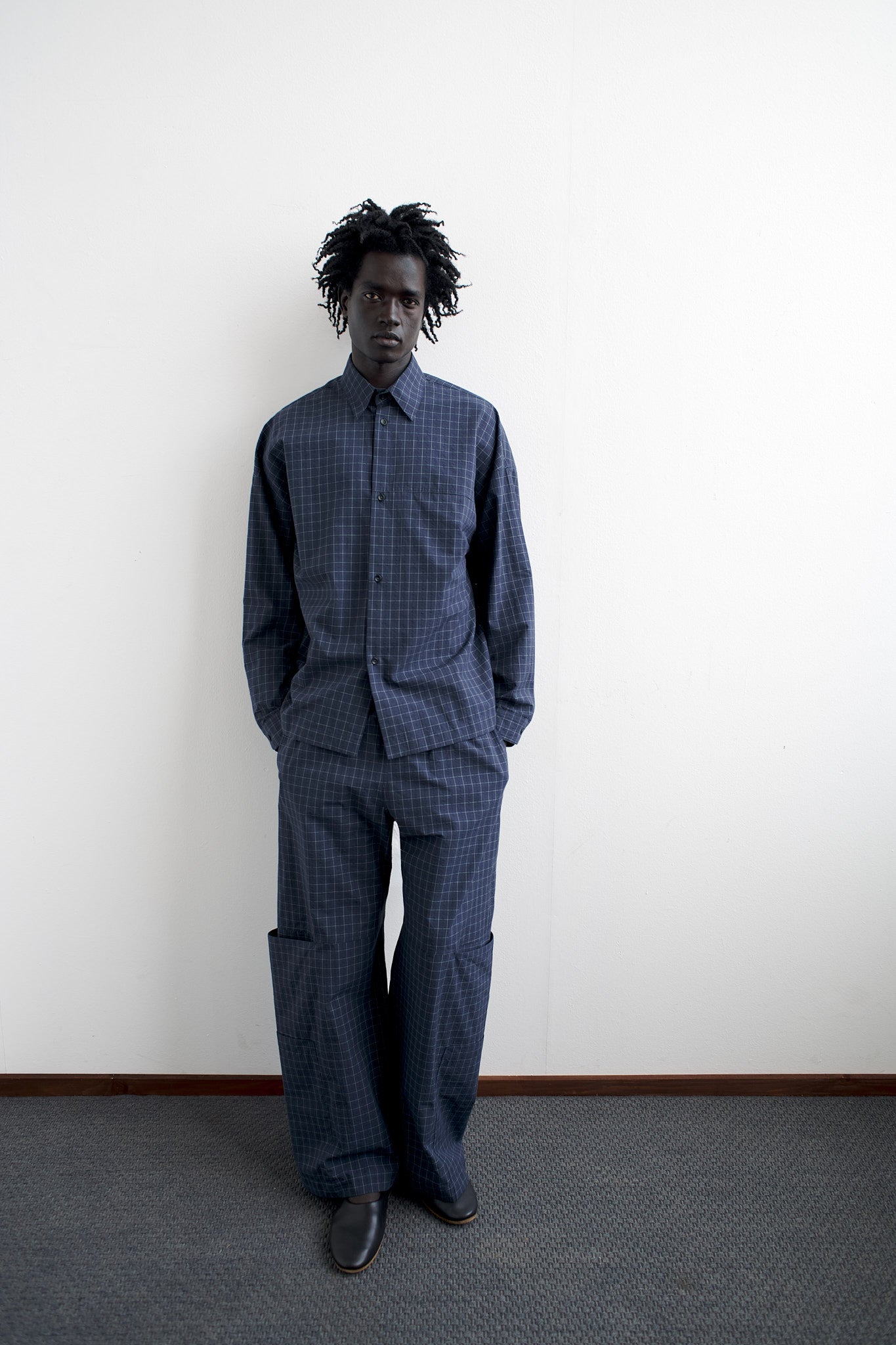 SAGE NATION / Pocket Parka Shirt - Stone Blue Check