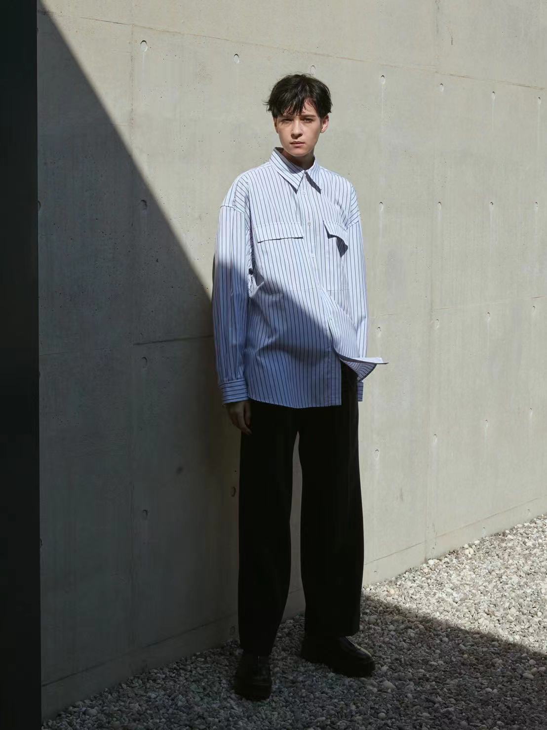 Big Pocket Oversized Stripe Cotton Shirt