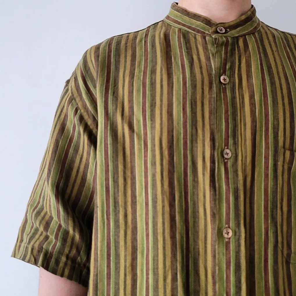 Baggy Fit Band Collar Short Sleeve Shirt