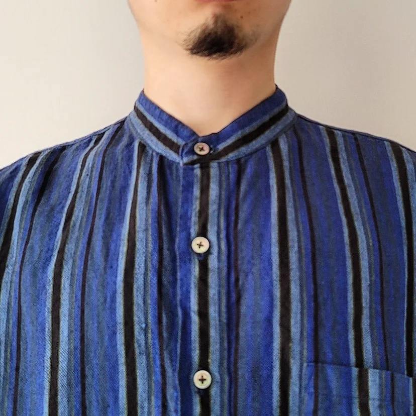 Baggy Fit Band Collar Short Sleeve Shirt