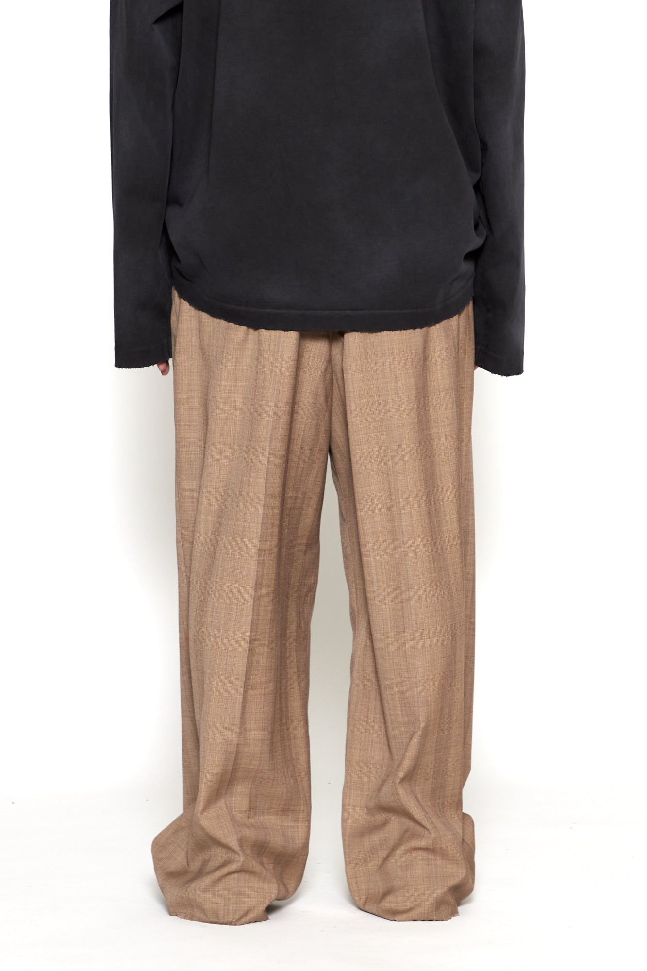 CODA / Brown Check Wool Extended Cut Tailored Wide Slack
