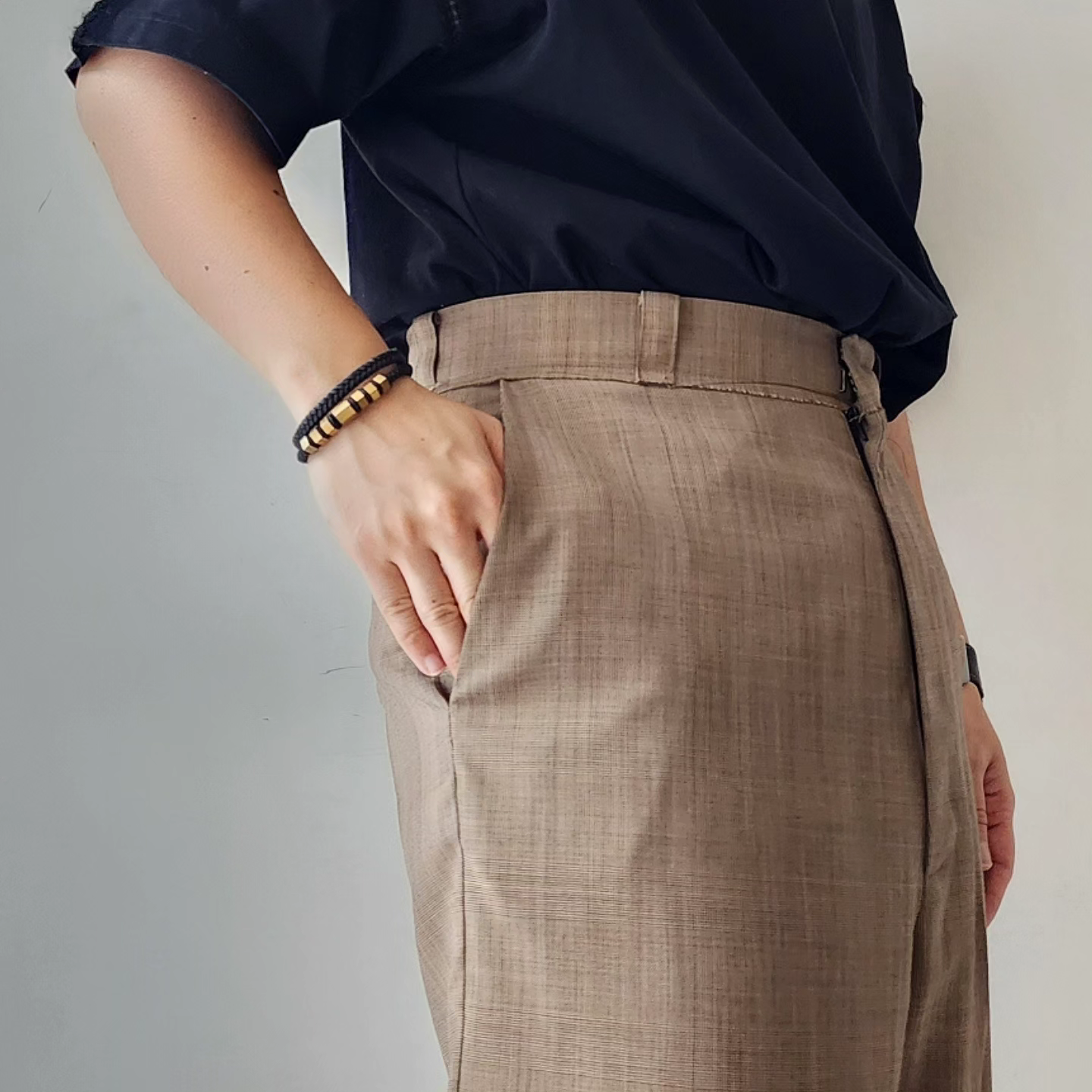 CODA / Brown Check Wool Extended Cut Tailored Wide Slack