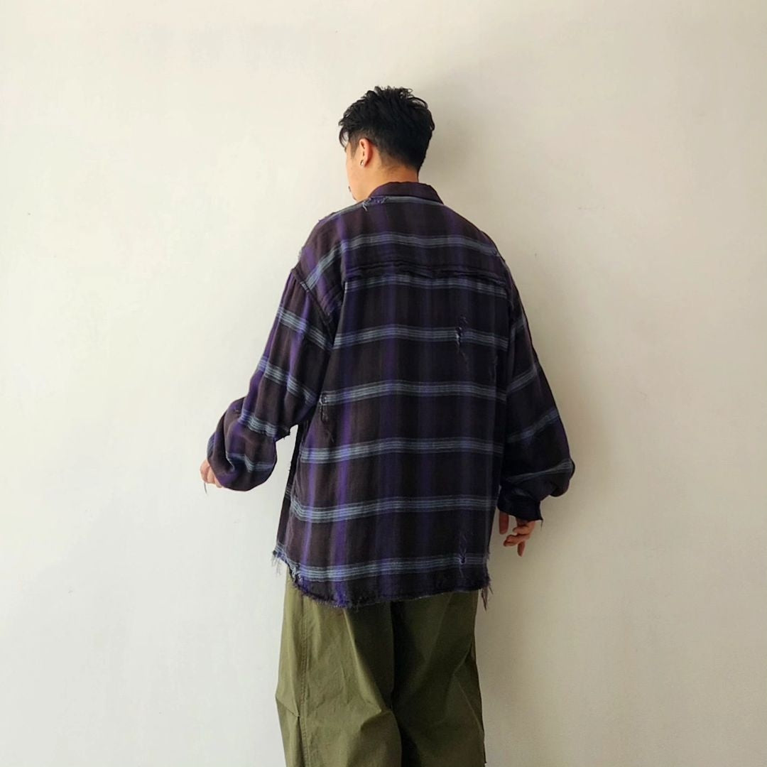 THE JEAN PIERRE / Grunge Plaid Open Collar Shirt