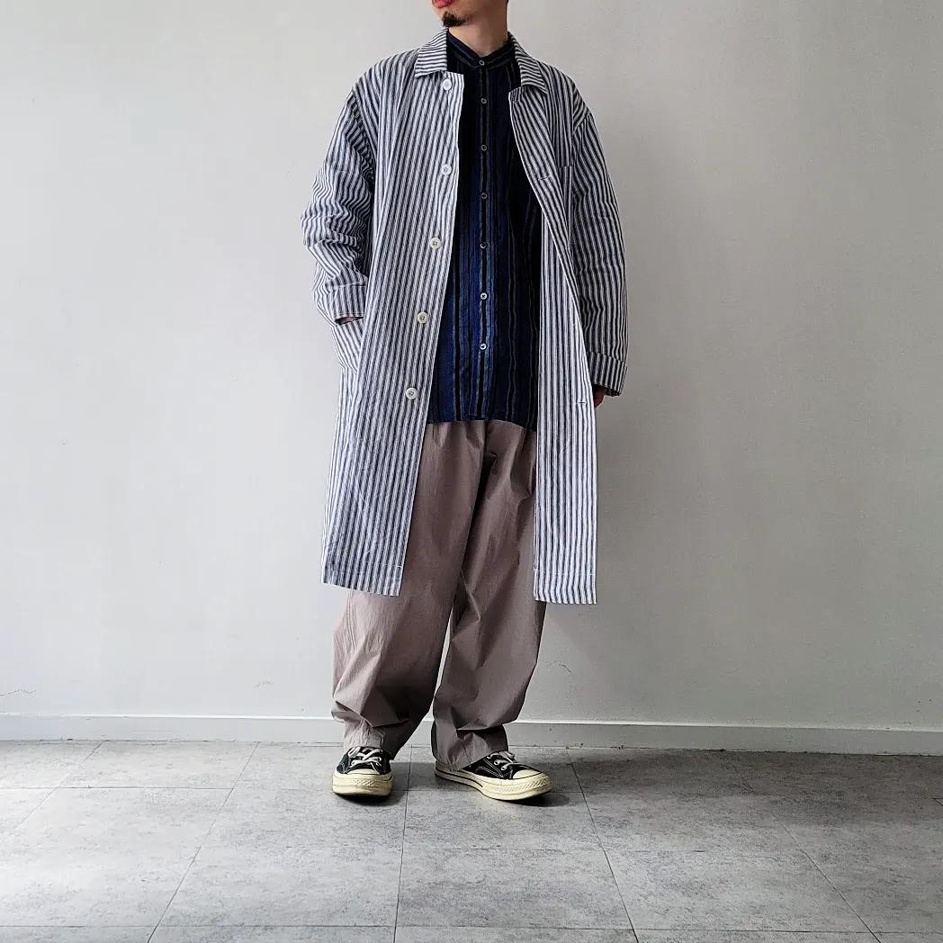 Alternate Stripe Cotton Linen Cloth Shirt Coat
