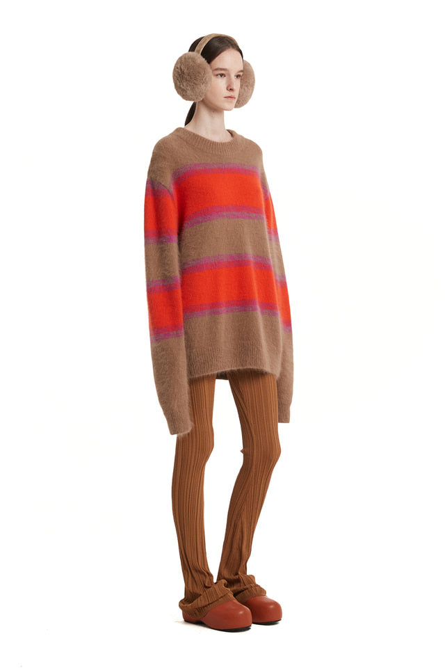 Angora Stripe Knit Sweater