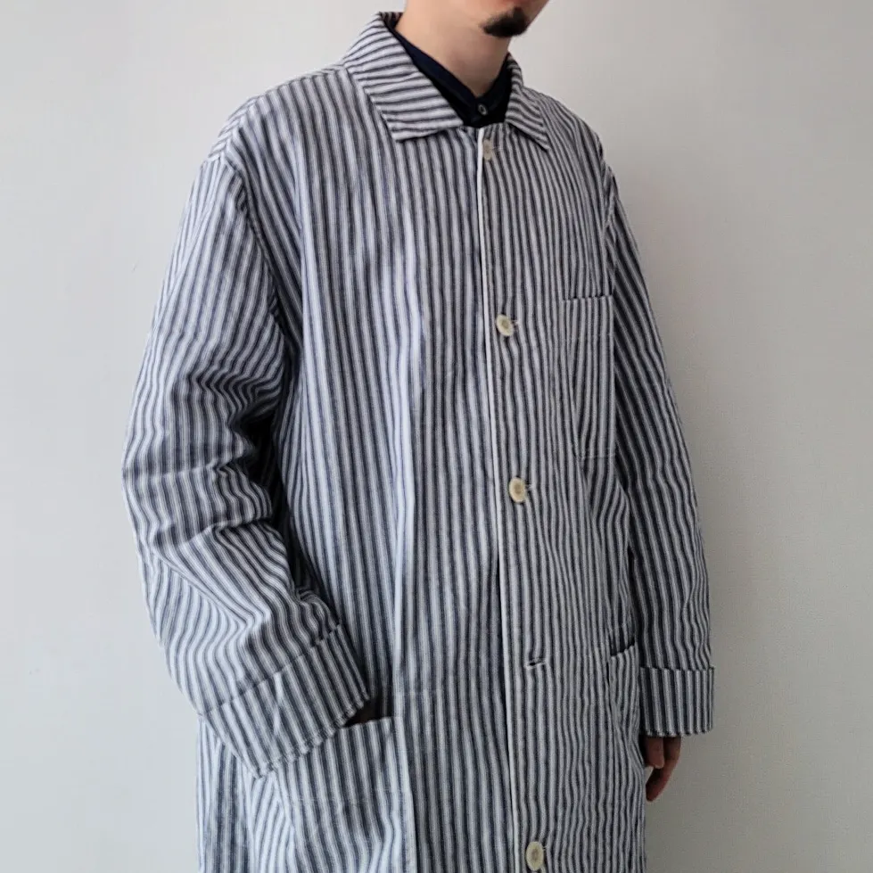 Alternate Stripe Cotton Linen Cloth Shirt Coat