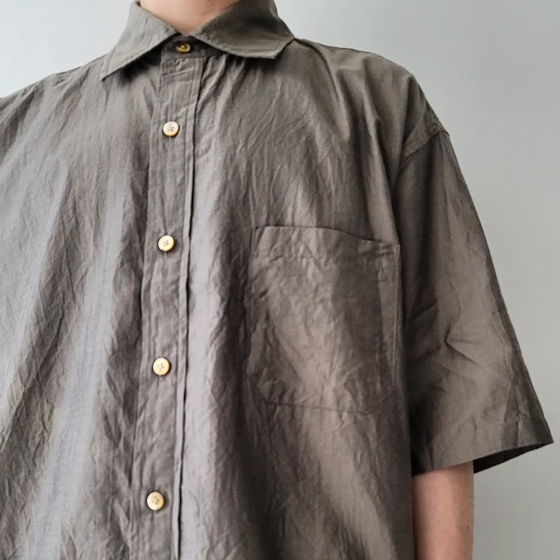 Cotton*Silk Chambray Twill Cloth Baggy Fit Short Sleeve Shirt