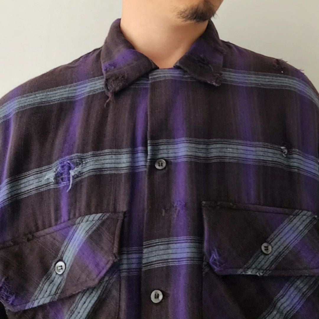 THE JEAN PIERRE / Grunge Plaid Open Collar Shirt