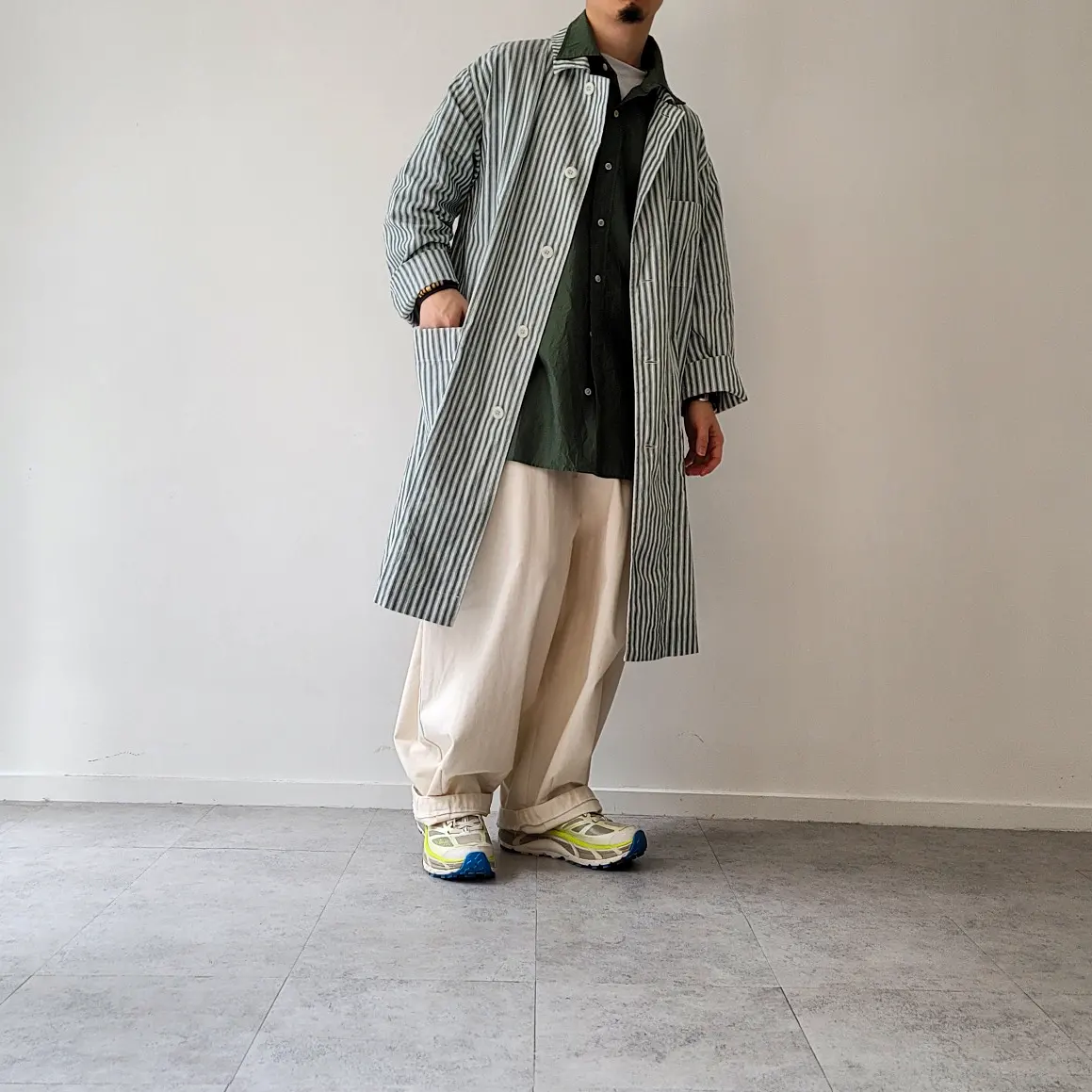 Alternate Stripe Cotton Linen Cloth Shirt Coat