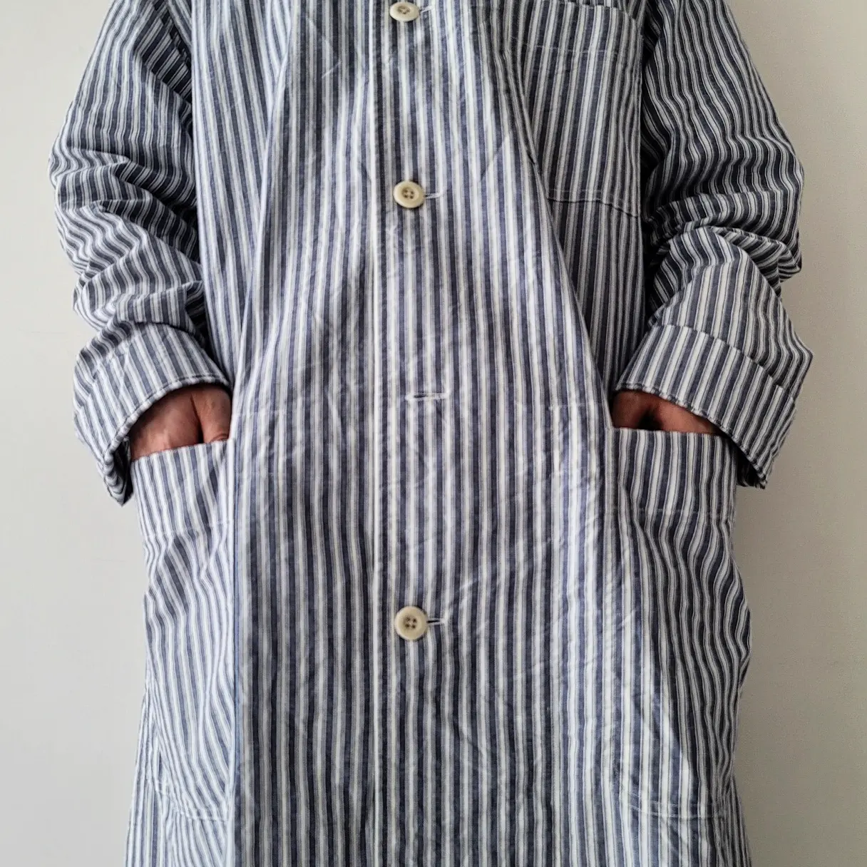 Alternate Stripe Cotton Linen Cloth Shirt Coat