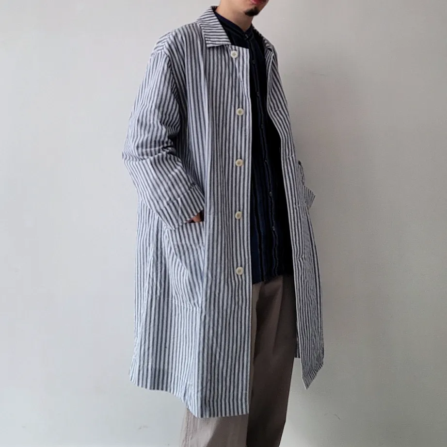 Alternate Stripe Cotton Linen Cloth Shirt Coat