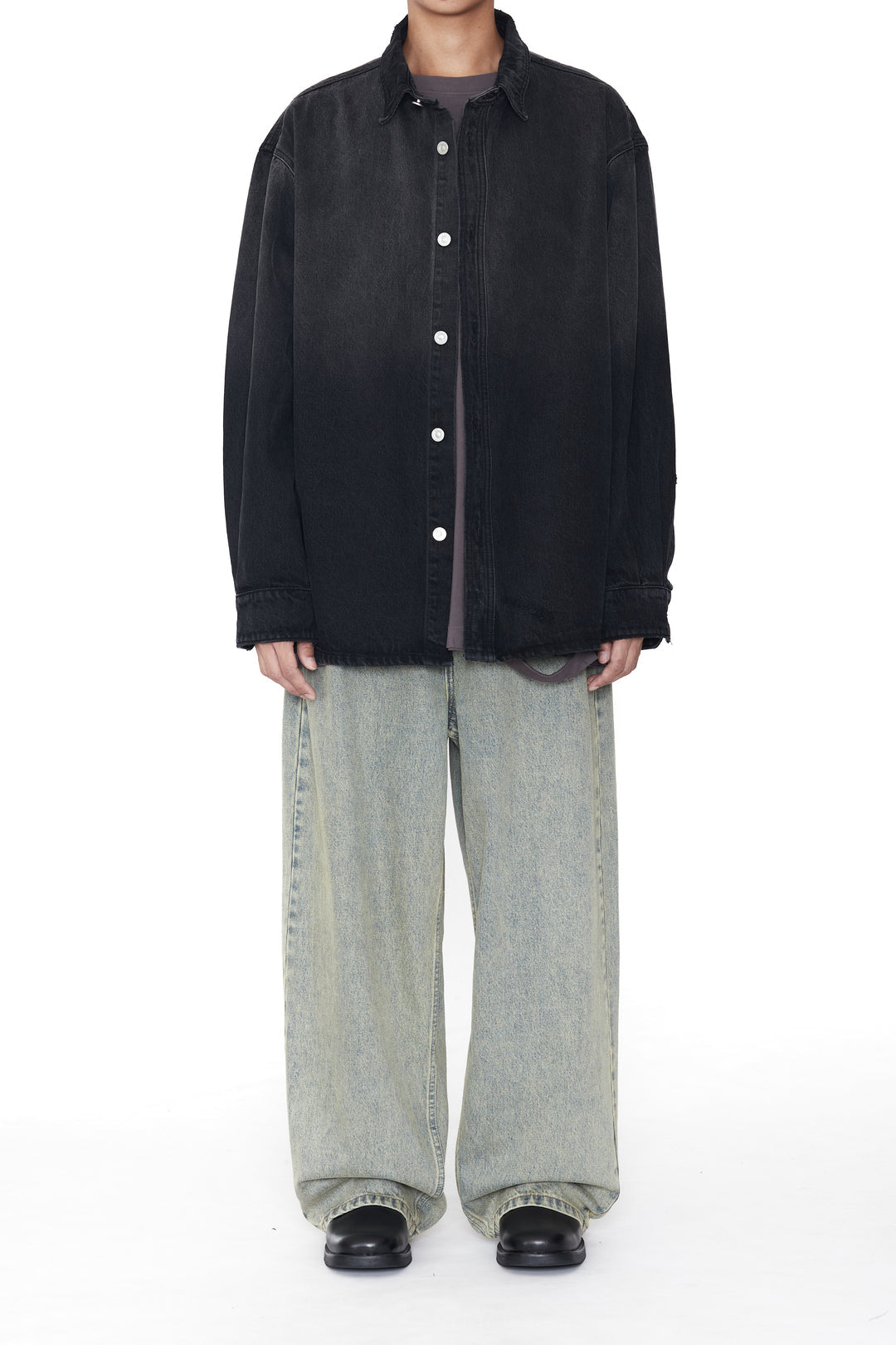 CODA / Indigo Acid Washed Distressed Extended Cut Luft Jeans