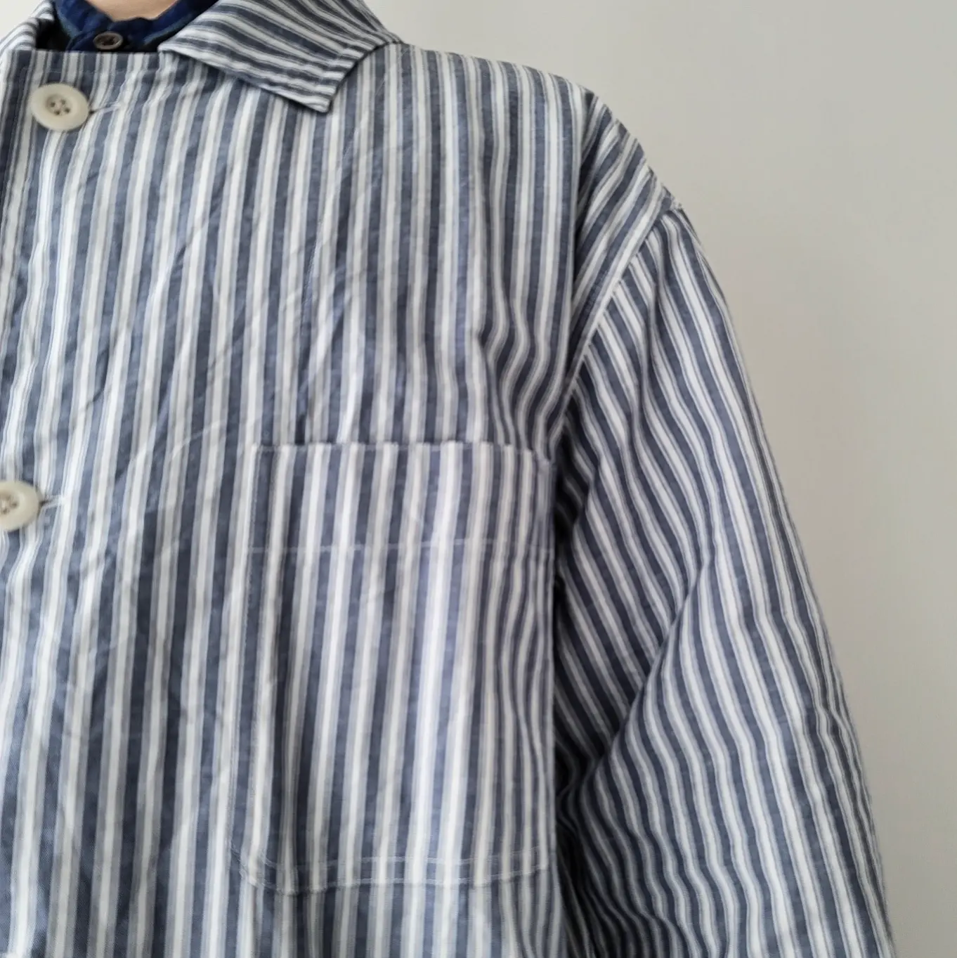 Alternate Stripe Cotton Linen Cloth Shirt Coat
