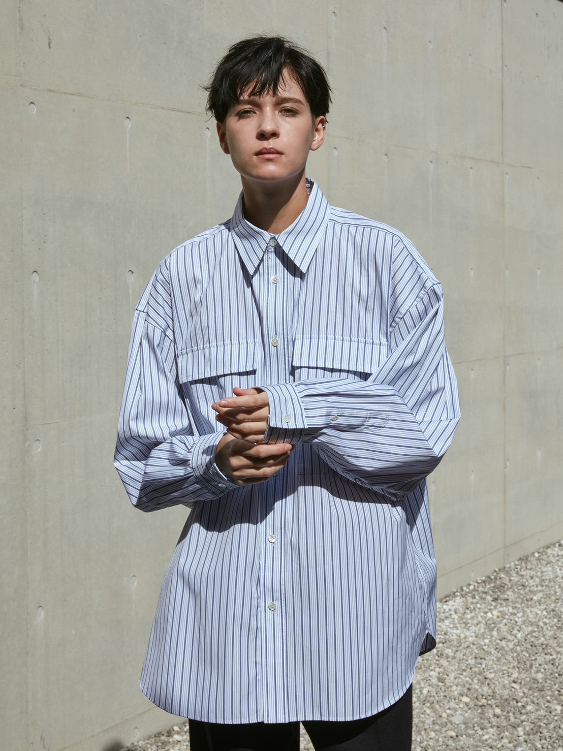 Big Pocket Oversized Stripe Cotton Shirt