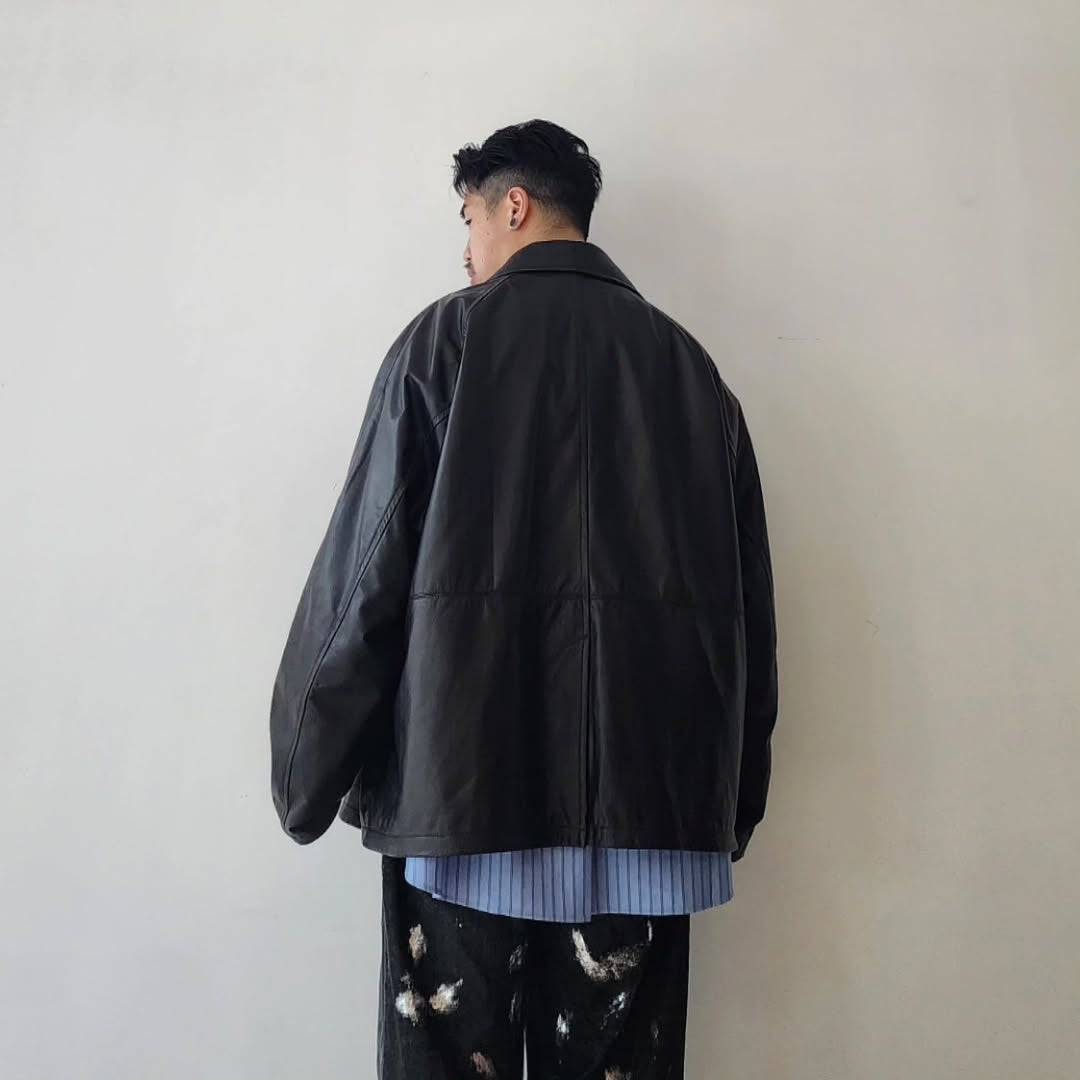 BLANC YM / Leather Oversize Raglan JKT