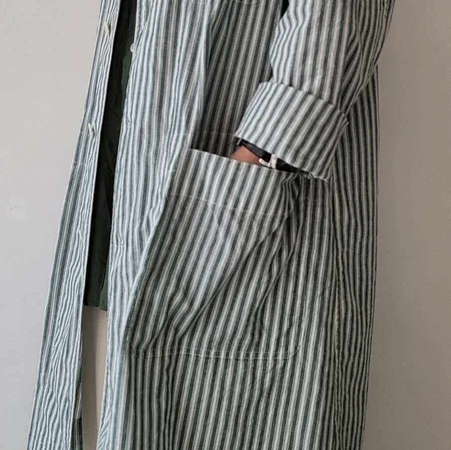 Alternate Stripe Cotton Linen Cloth Shirt Coat