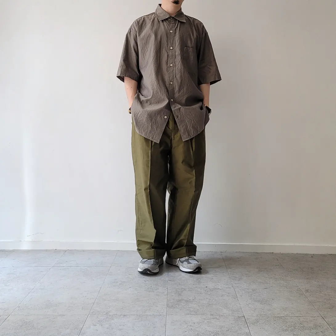 Loosely Twist Moleskin 1-Tuck Baggy Slacks