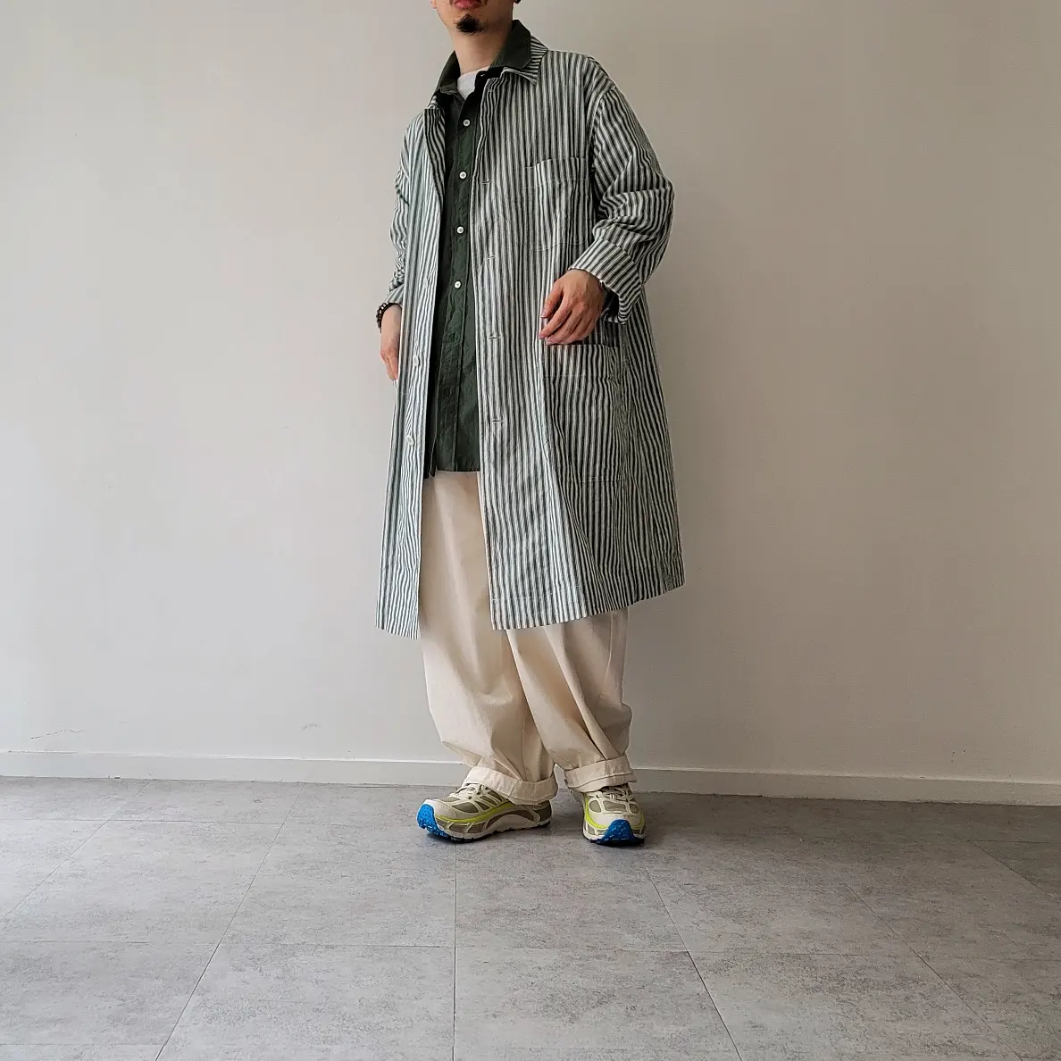 Alternate Stripe Cotton Linen Cloth Shirt Coat