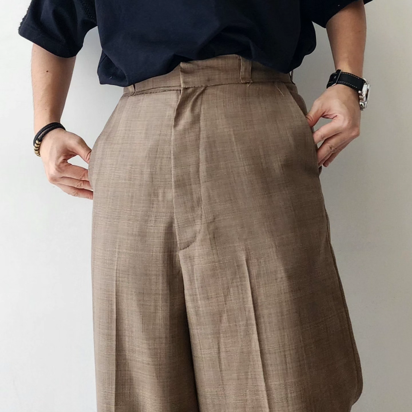 CODA / Brown Check Wool Extended Cut Tailored Wide Slack