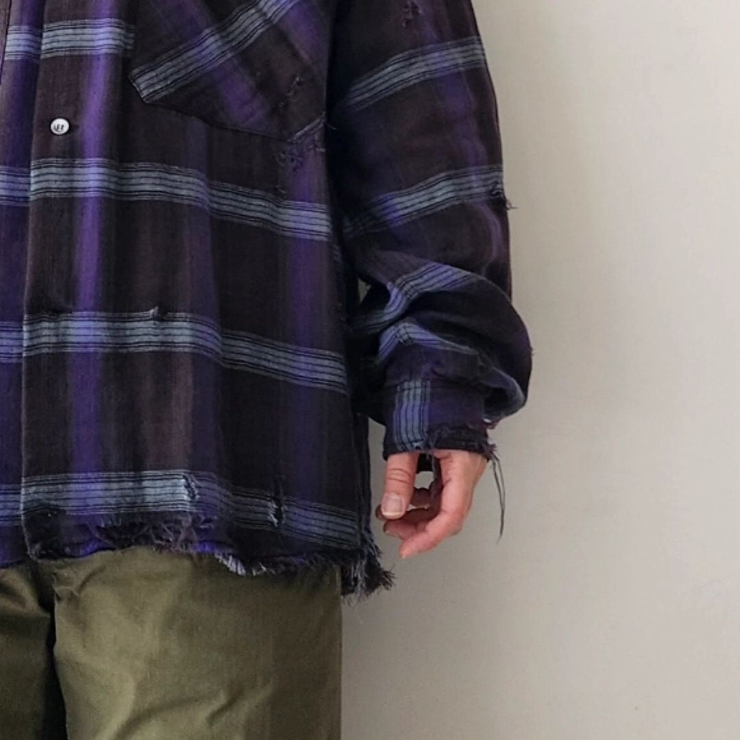 THE JEAN PIERRE / Grunge Plaid Open Collar Shirt