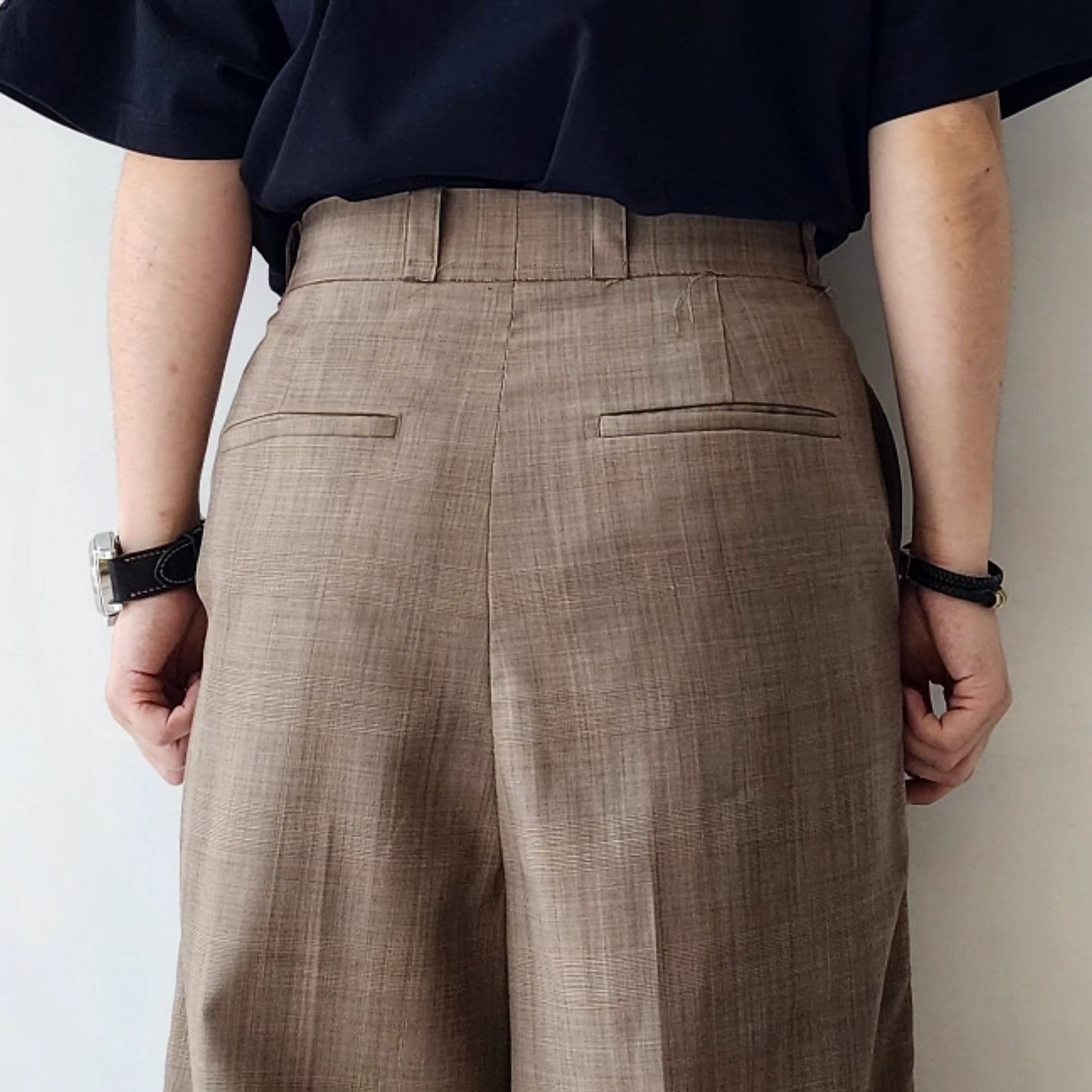 CODA / Brown Check Wool Extended Cut Tailored Wide Slack