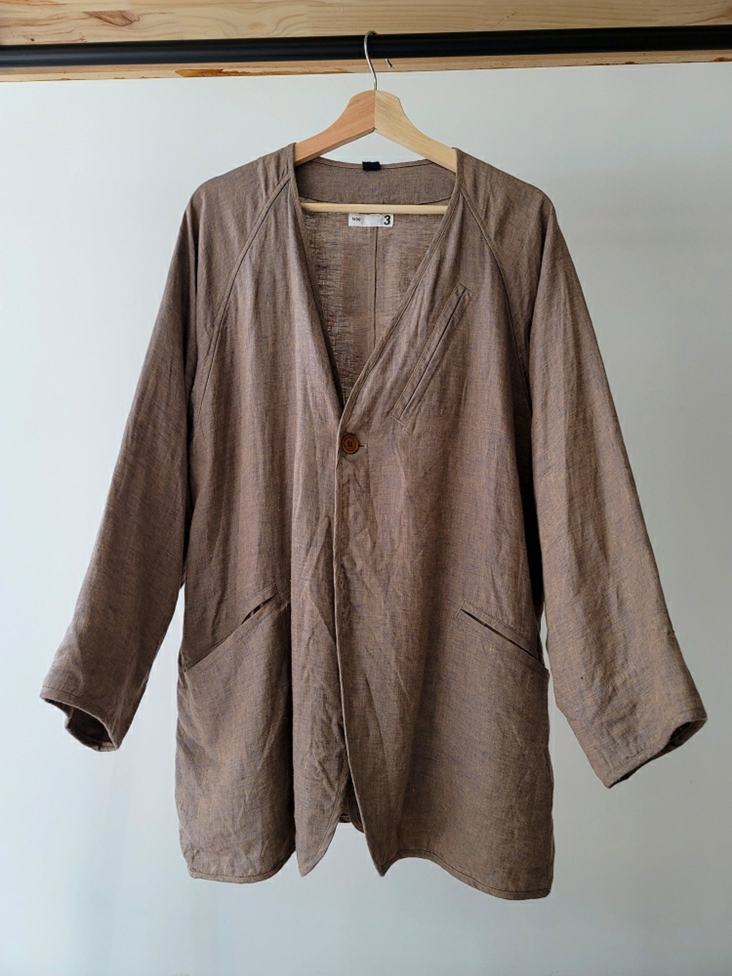 Linen Earthy Color Cheverly Cloth Back Slit Collar less Easy Jacket