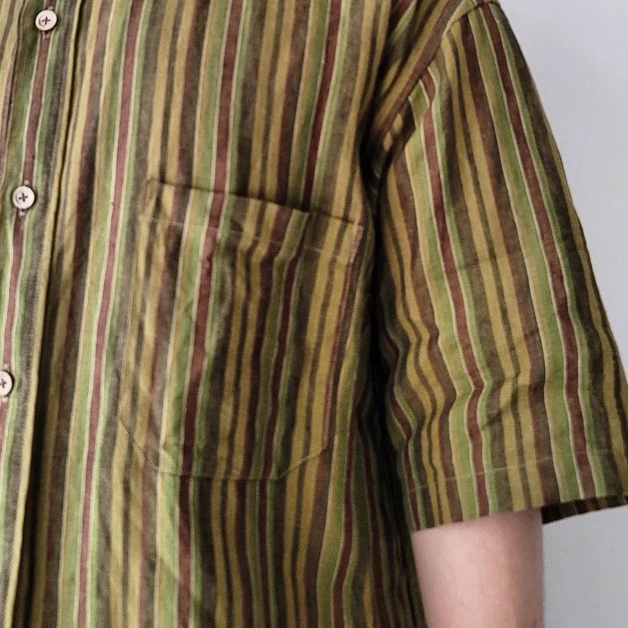 Baggy Fit Band Collar Short Sleeve Shirt