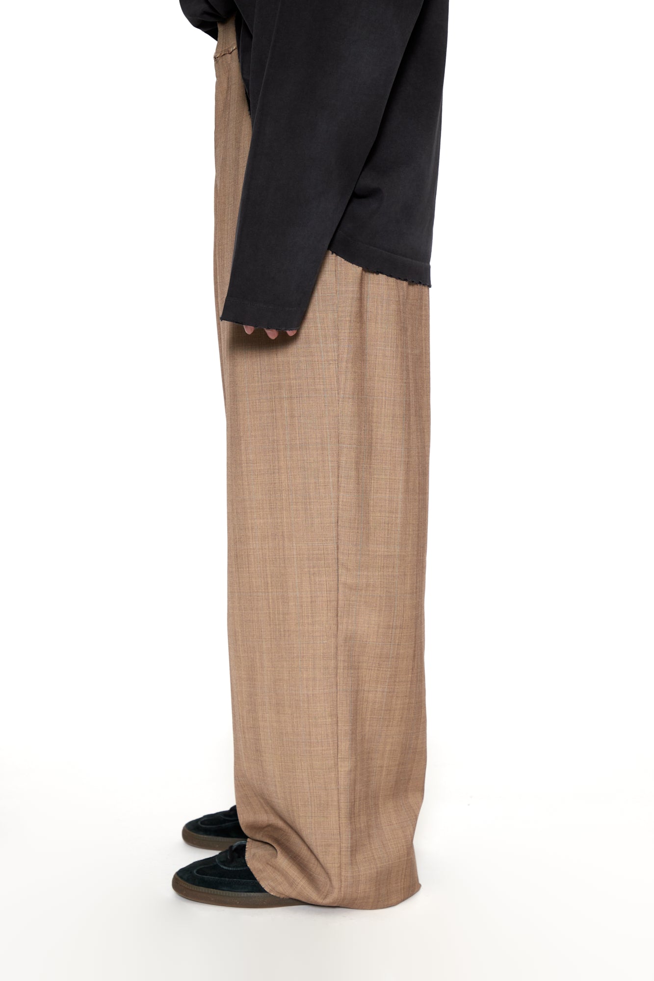 CODA / Brown Check Wool Extended Cut Tailored Wide Slack