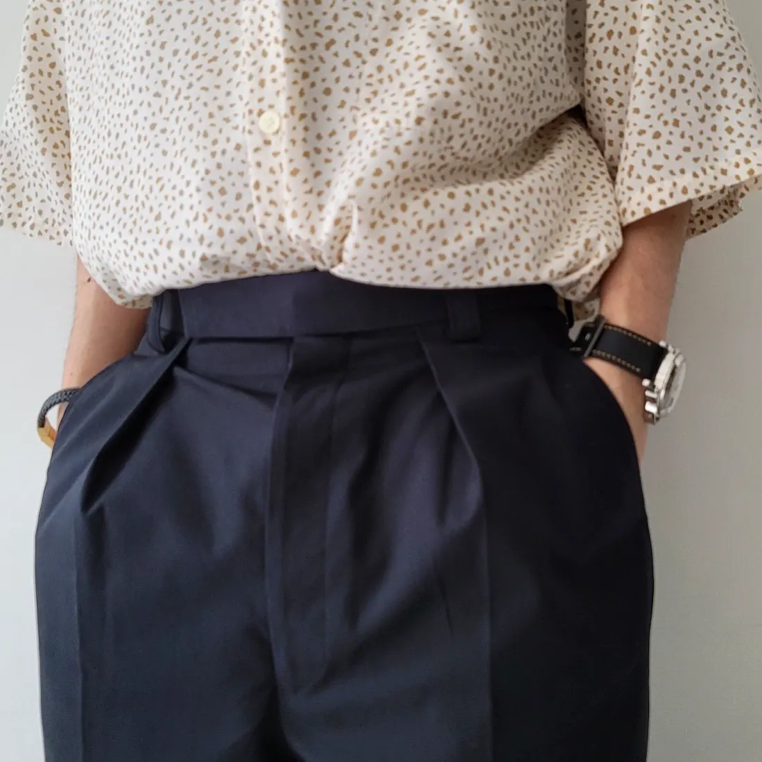Cotton Gabardine 1-Tuck Baggy Slacks