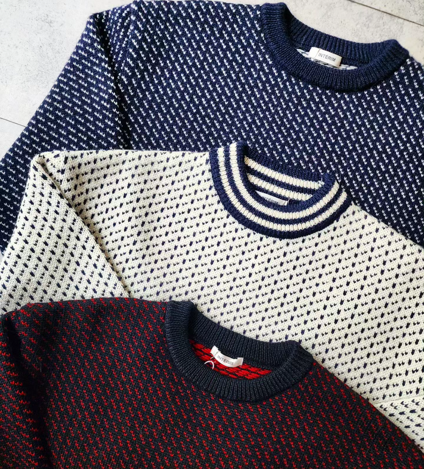 INTERIM / Alpaca Bird's Eye Heavy Crew Sweater