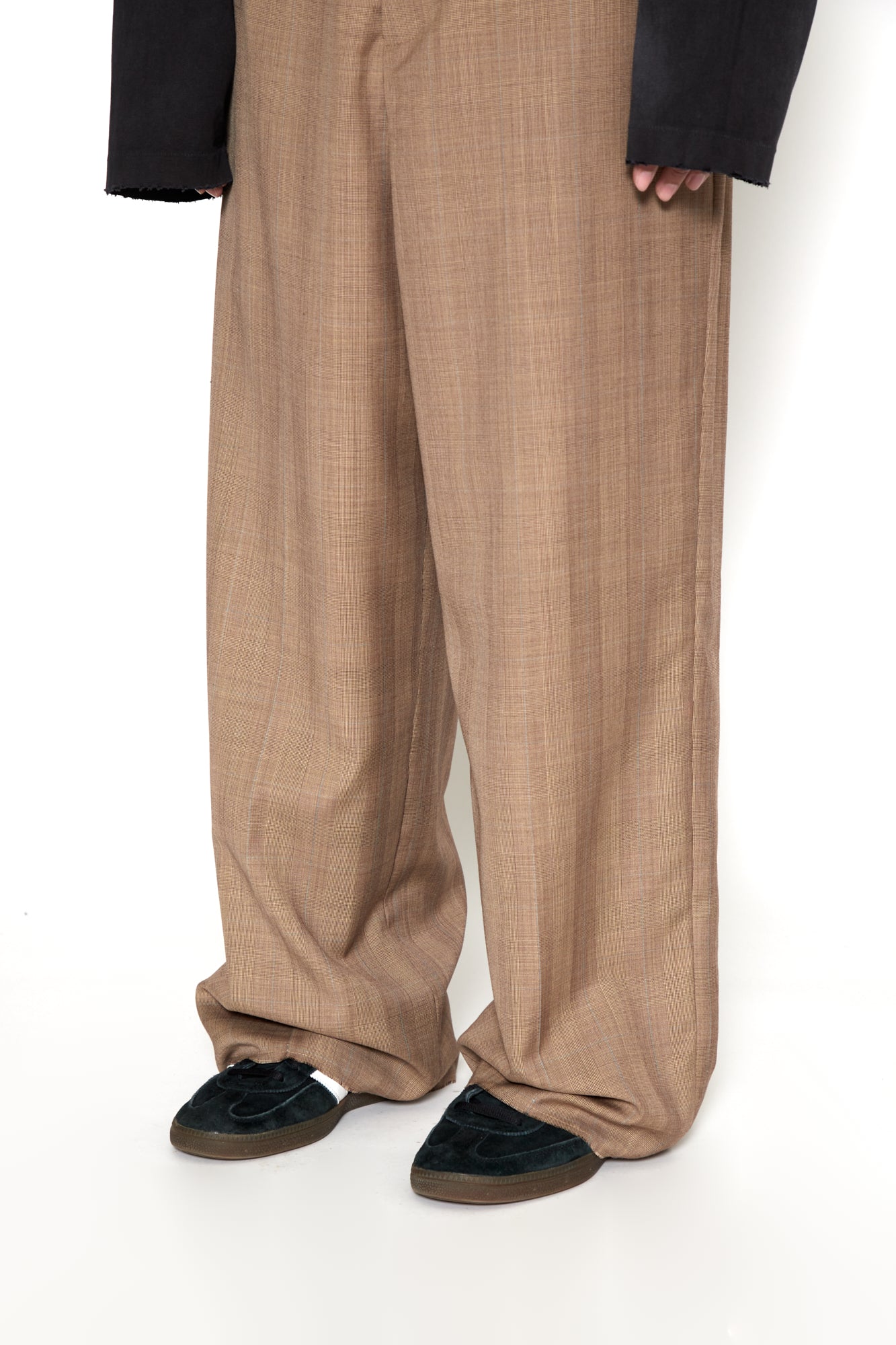 CODA / Brown Check Wool Extended Cut Tailored Wide Slack