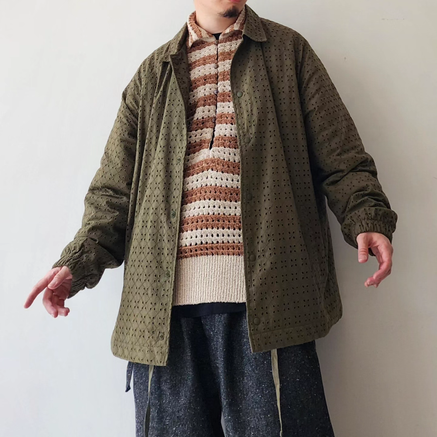 MERELY MADE / Olive Khaki Merely Premium Flower Lace Coach Jacket