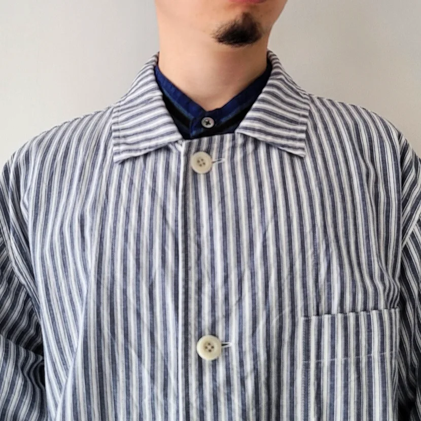 Alternate Stripe Cotton Linen Cloth Shirt Coat