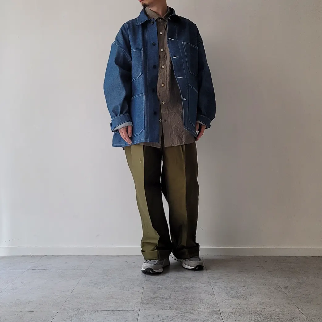 Loosely Twist Moleskin 1-Tuck Baggy Slacks
