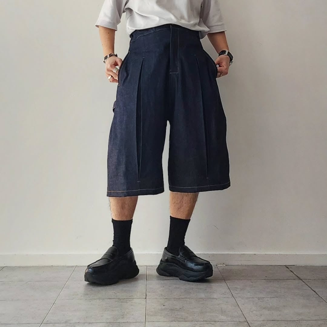 SAGE NATION / Box Pleat Short Denim - Raw Indigo