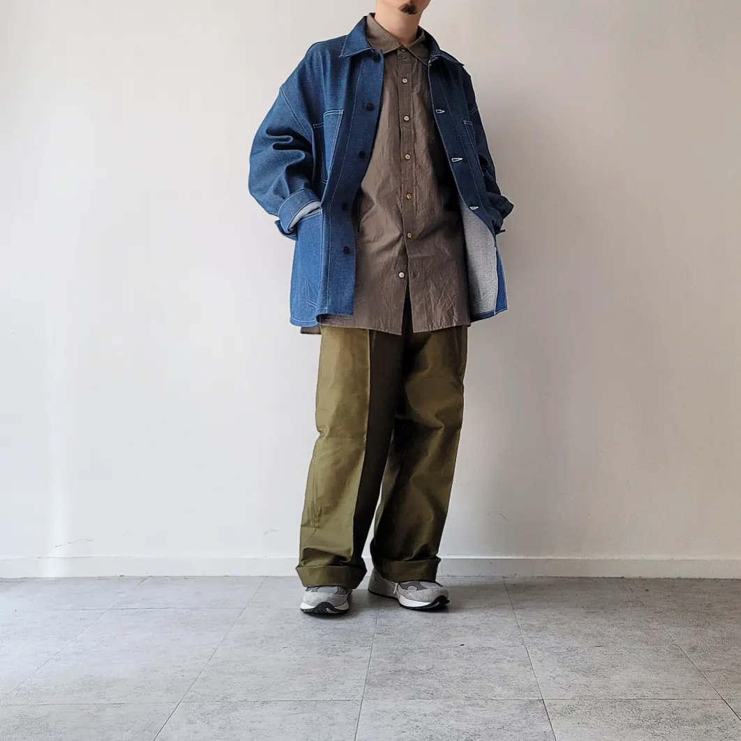 Loosely Twist Moleskin 1-Tuck Baggy Slacks