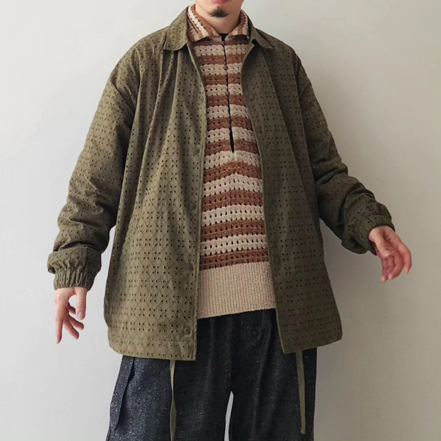 MERELY MADE / Olive Khaki Merely Premium Flower Lace Coach Jacket